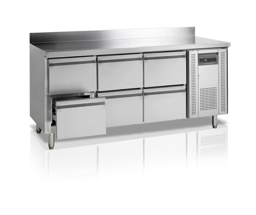 Pozitivna hladilna miza z inox hrbtnim delom - 6 predalov GN 1/1