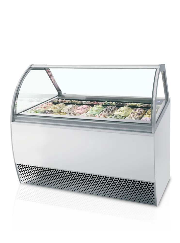 Vitrina za sladoled z ventilacijo in ukrivljeno sprednjo stranjo - 18 x 5 L