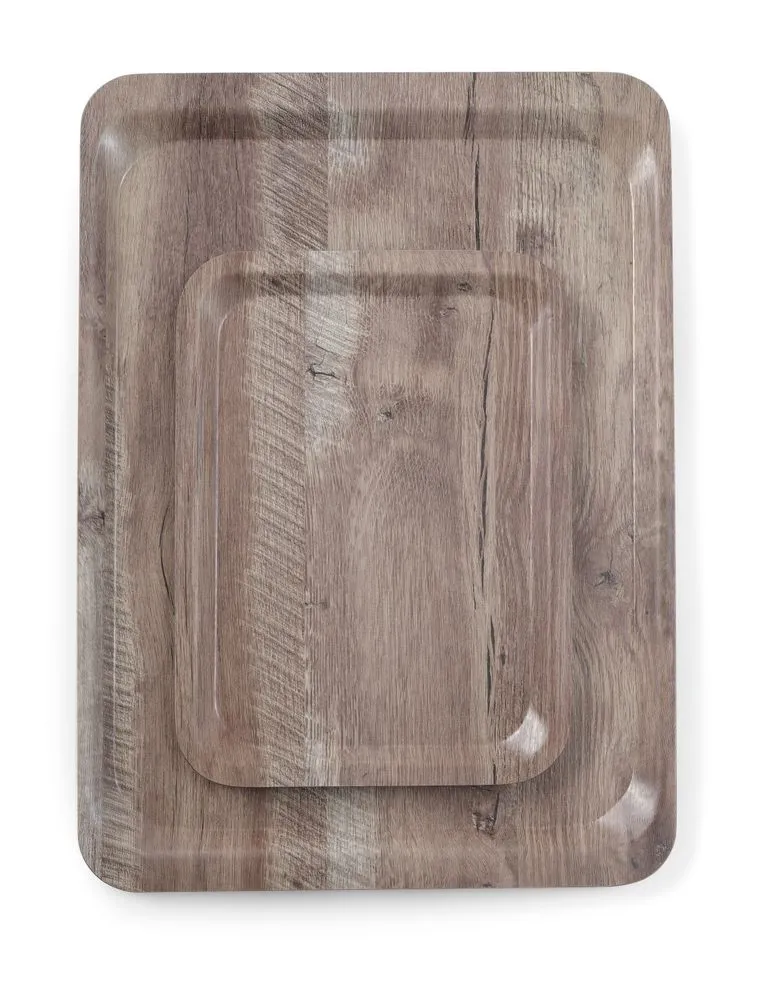 Pladen za serviranje iz melamina s potiskom temnega lesa - 530 x 370 mm