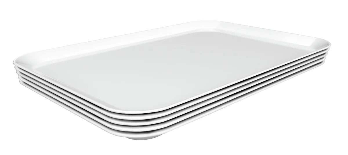 Pladenj za predstavitev iz melamina, bel - D 280 x Š 420 x V 17 mm - Komplet 5 kosov