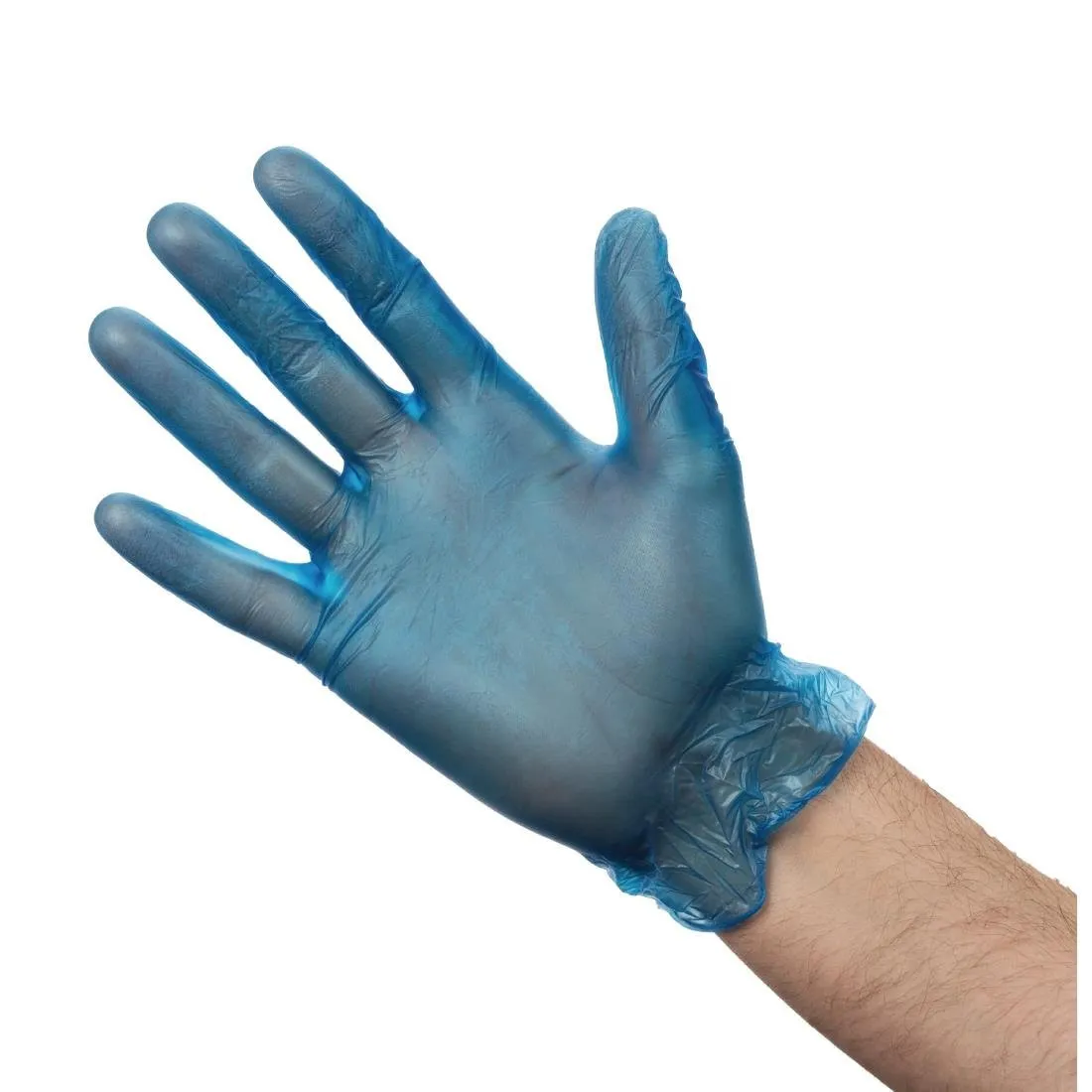 Rokavice za prehrambene namene iz vinila, puder, modre barve, velikost M - paket 100
