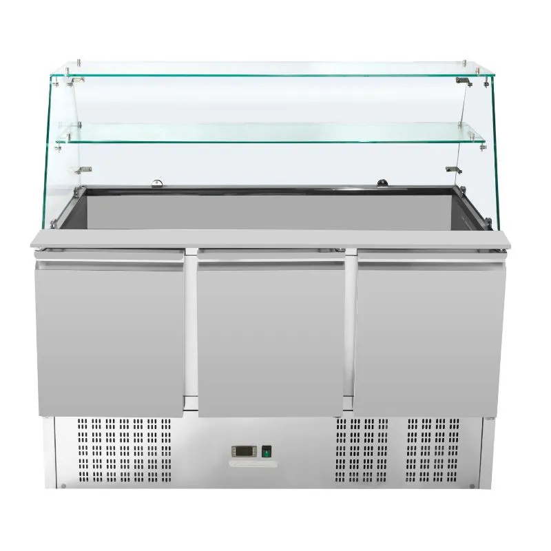 Saladette Hladilnik 3 Vrata 368 L, Steklena Vitrina, GN 1/1 Posode, 0/+10 °C, Inox, Statično Hlajenje
