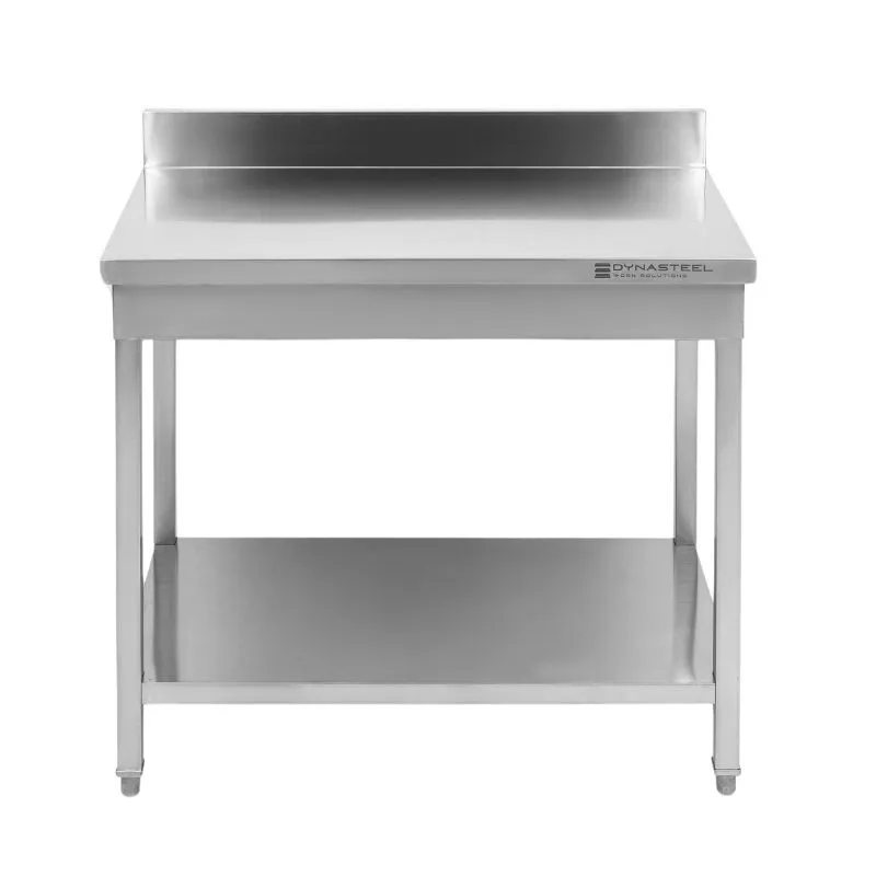 Profesionalna inox miza 600 x 700 x 950 mm z zadnjo ploščo in spodnjo polico, inox AISI 201