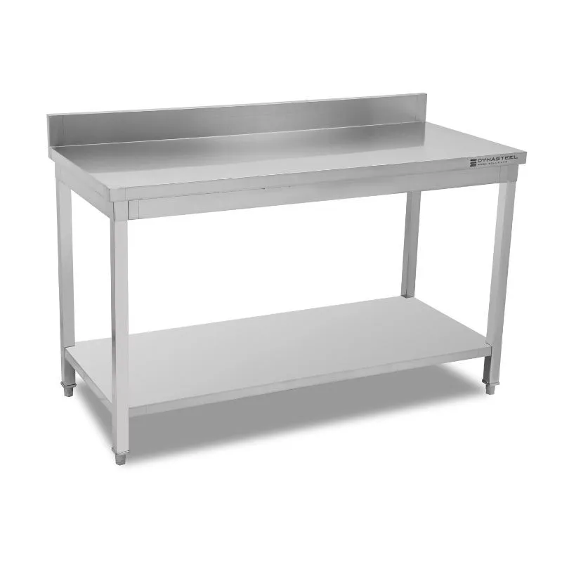 Profesionalna inox miza 1400 x 600 mm z zadnjo ploščo in spodnjo polico, višina 950 mm, AISI 201