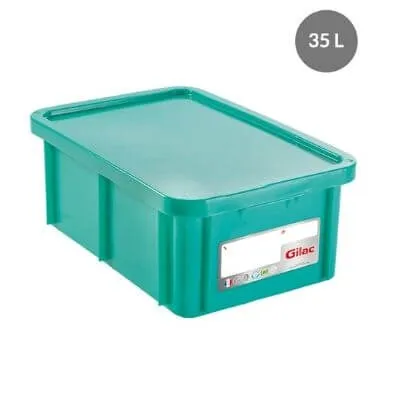 Pravokotni HACCP zaboj s pokrovom - 35 L - Zelen