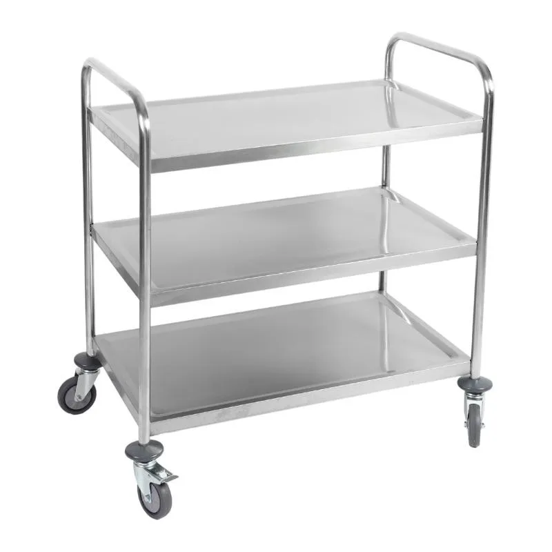 Voziček za storitve iz nerjavečega jekla s 3 pladnji z robovi 860x540x950 mm, nosilnost 100 kg, kolesa