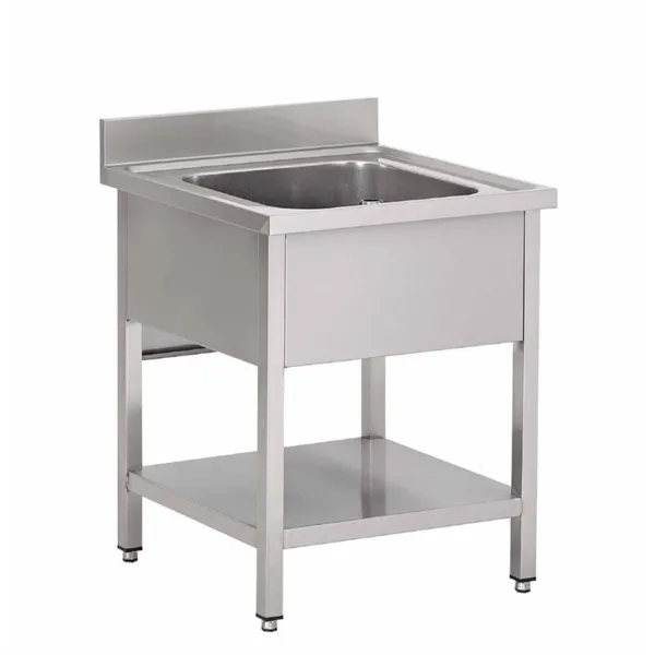 Potopna korita iz nerjavečega jekla z nizko polico 1 korito - L 700 x P 700 mm - Obnovljeno