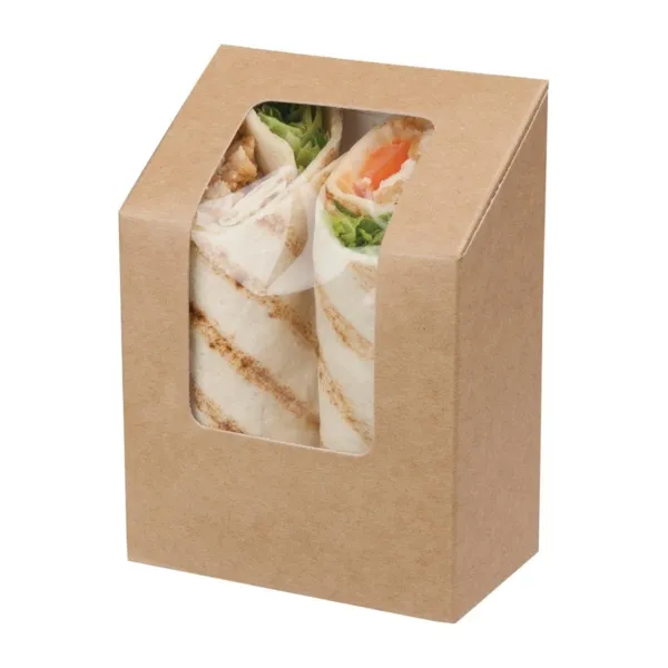 Kompostabilne Kraft škatle za tortilje z acetatnim oknom Zest - Paket 500
